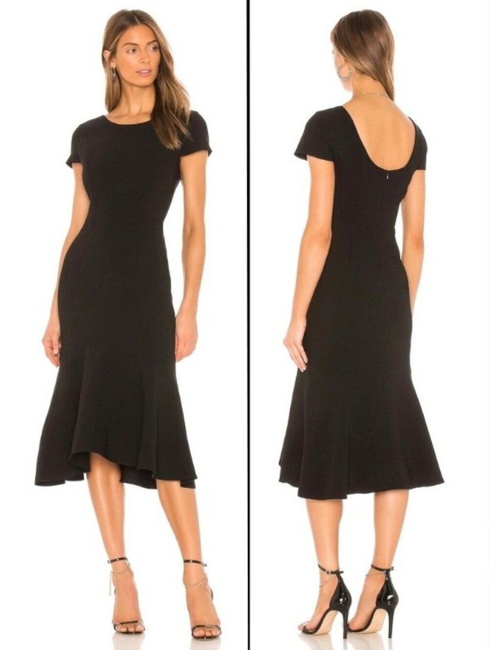 Amanda Uprichard Evalina Black Short Sleeve Scoop Back Midi Dress XS Cocktail